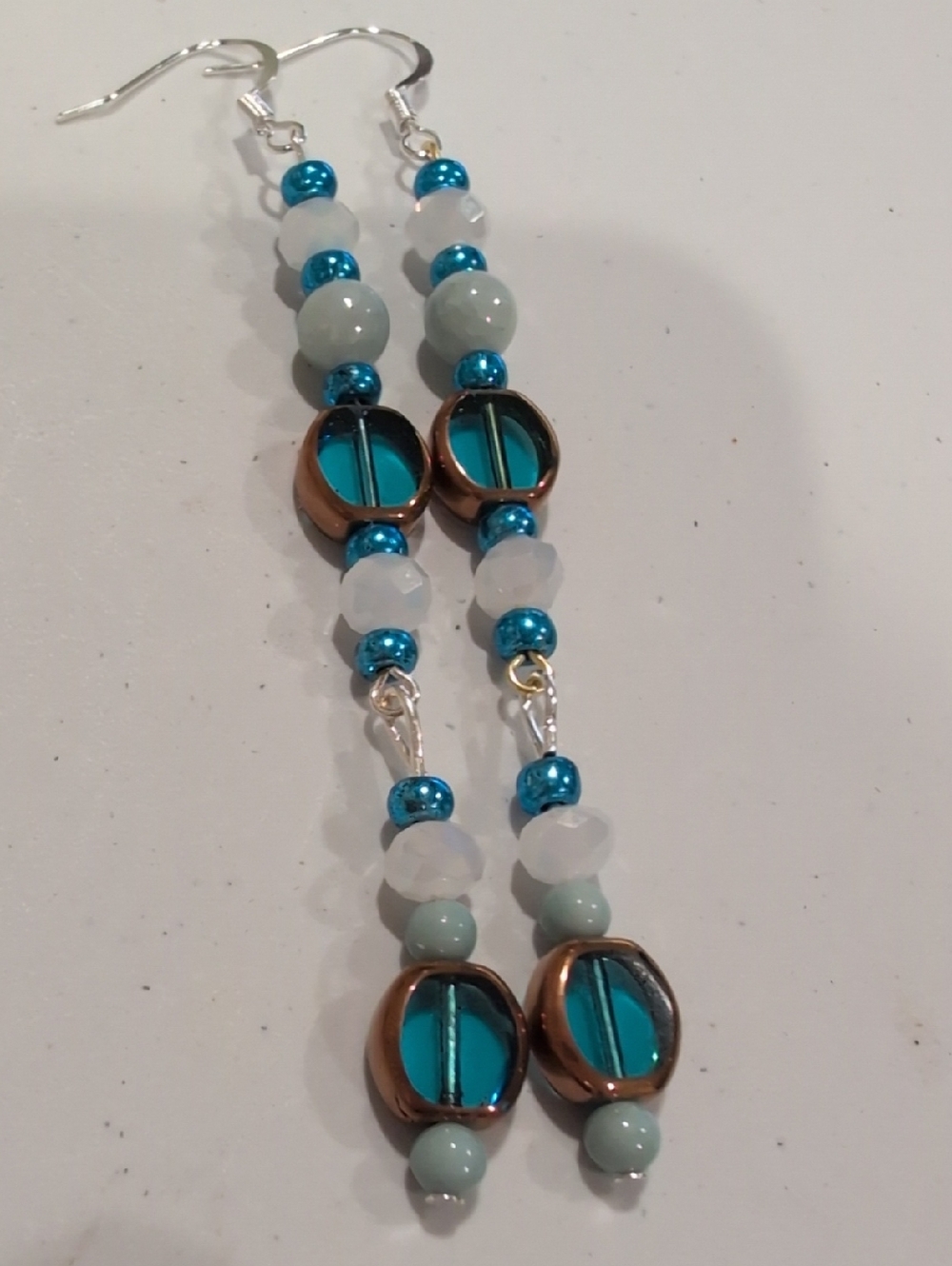 NWOT Handmade Glass Teal Beaded Dangle Earrings